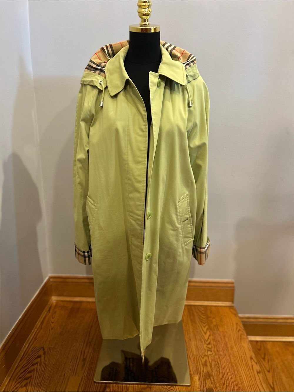 Burberry Light Green Hooded Raincoat